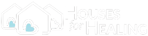 Logo for Houses for Healing, featuring two house icons and the text "Houses for Healing" in white.